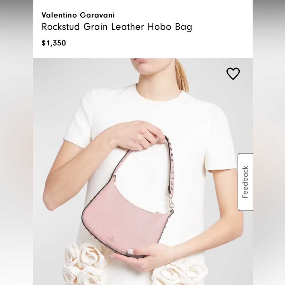 Valentino Garavani
Rockstud Grain Leather Hobo Bag in Pink. Brand new